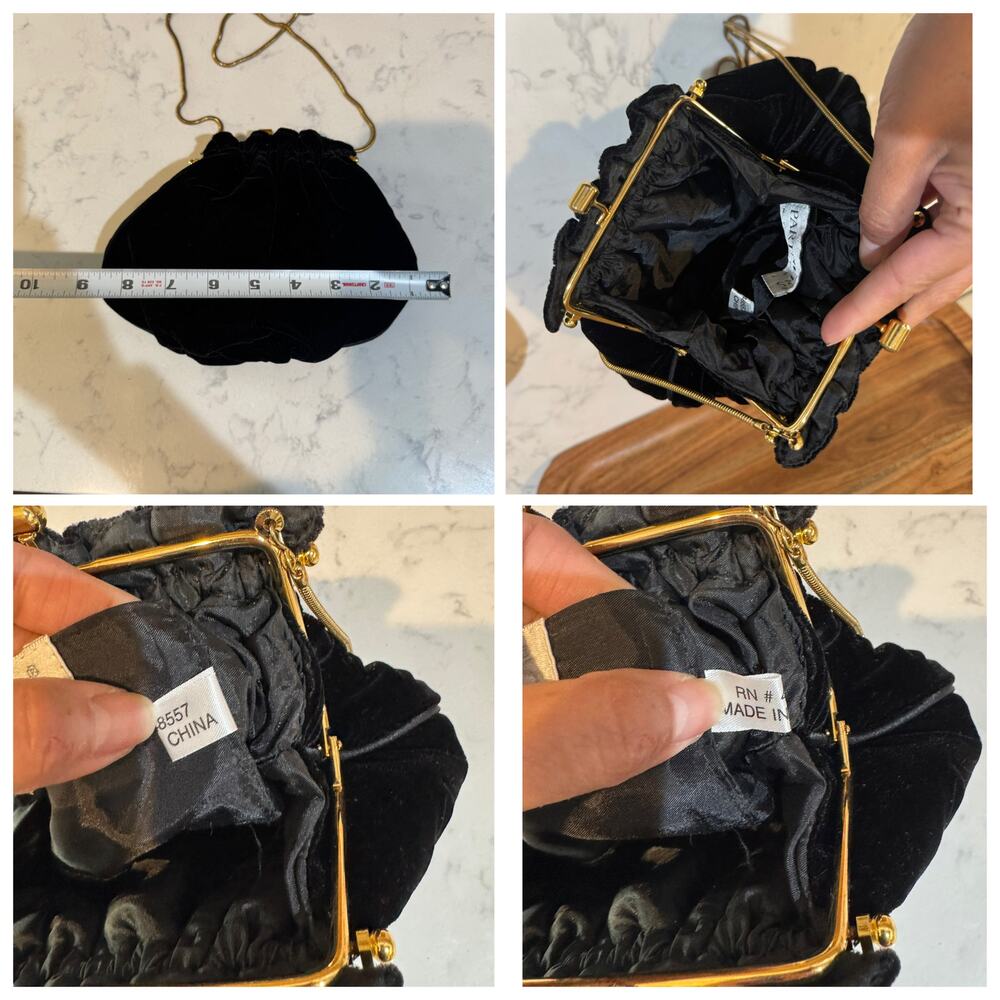 Vintage Partners Mervyns Black Velvet Hand Shoulder Bag gold accents glam - Picture 8 of 9